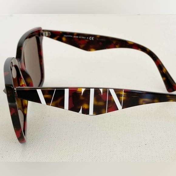 VALENTINO GARAVANI Logo Women’s 55mm Cat Eye Sunglasses In Red Havana NEW in Box - Picture 6 of 12